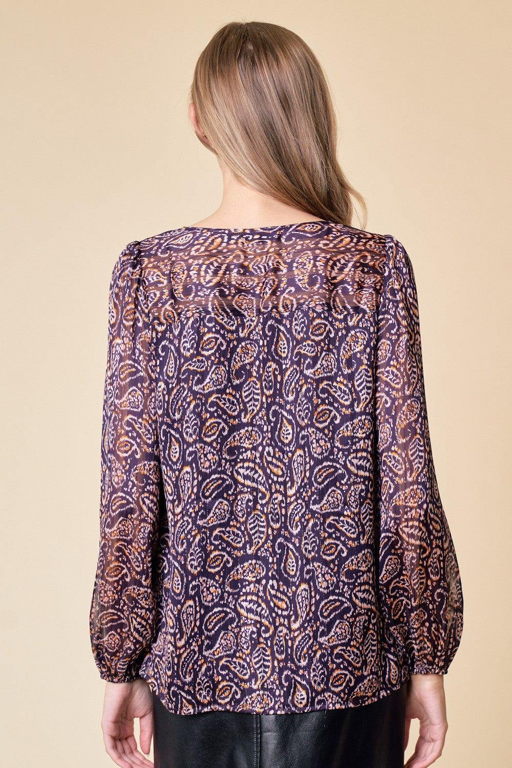 Eggplant Long Sleeve Paisley Printed Blouse sold by Pinkblush product image thumbnail 4