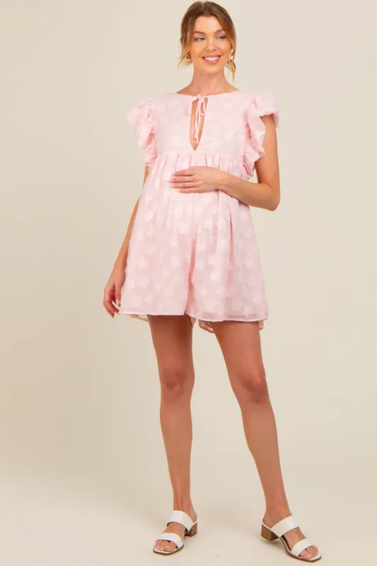 Pink Floral Split V-Neck Ruffle Sleeve Maternity Romper sold by Pinkblush