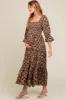 Brown Smocked Tiered Pocketed Maternity Midi Dress sold by Pinkblush