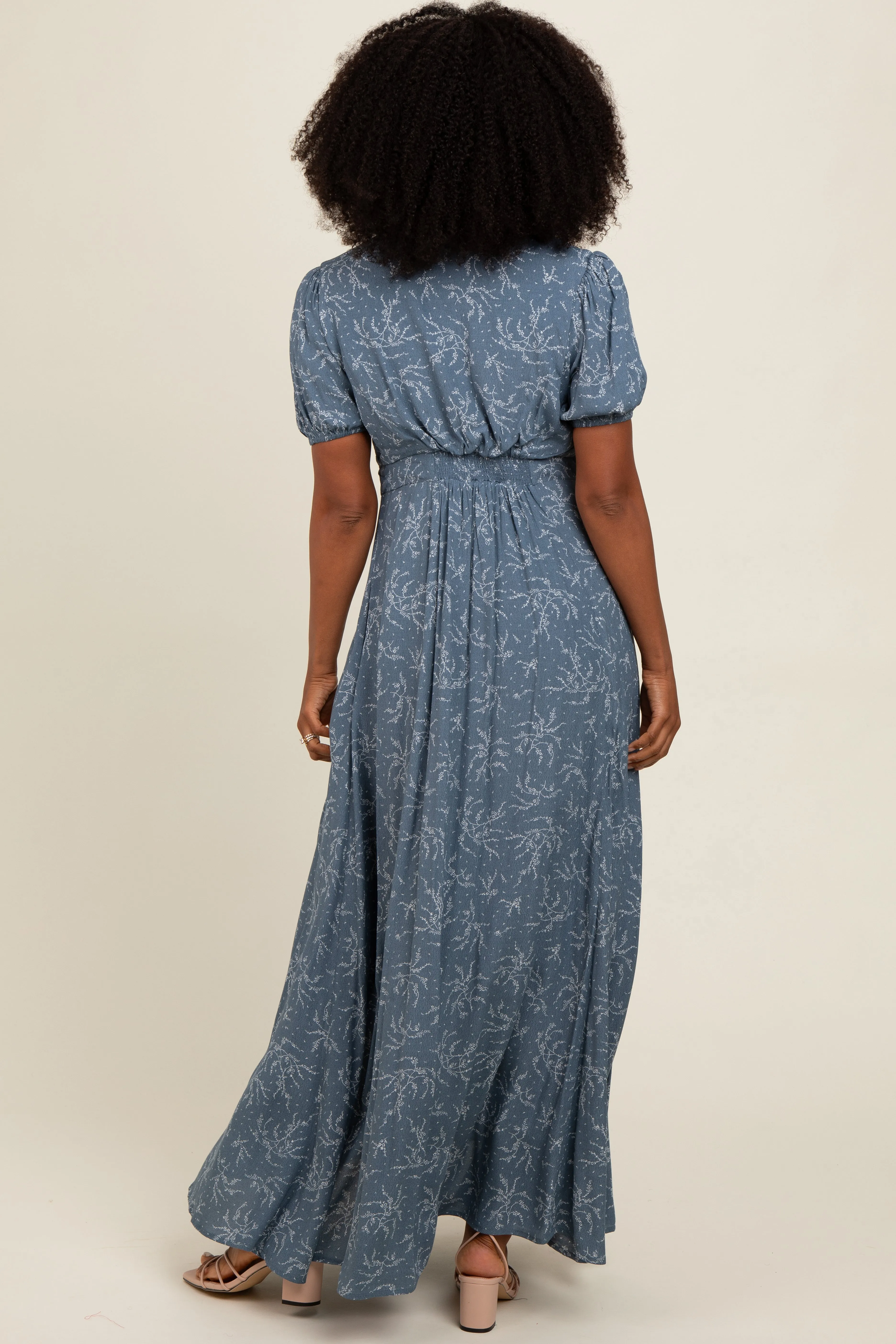 Blue Floral Button Down Maxi Dress sold by Pinkblush product image thumbnail 4