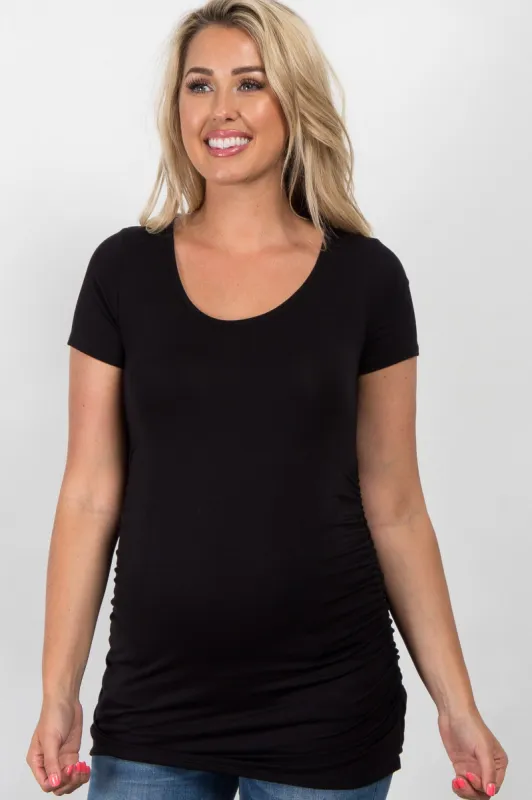 PinkBlush Black Ruched Short Sleeve Maternity Top sold by Pinkblush