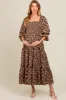 Brown Smocked Tiered Pocketed Maternity Midi Dress sold by Pinkblush