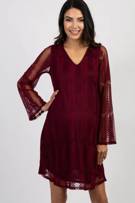PinkBlush Burgundy Chevron Mesh Overlay Maternity Dress sold by Pinkblush