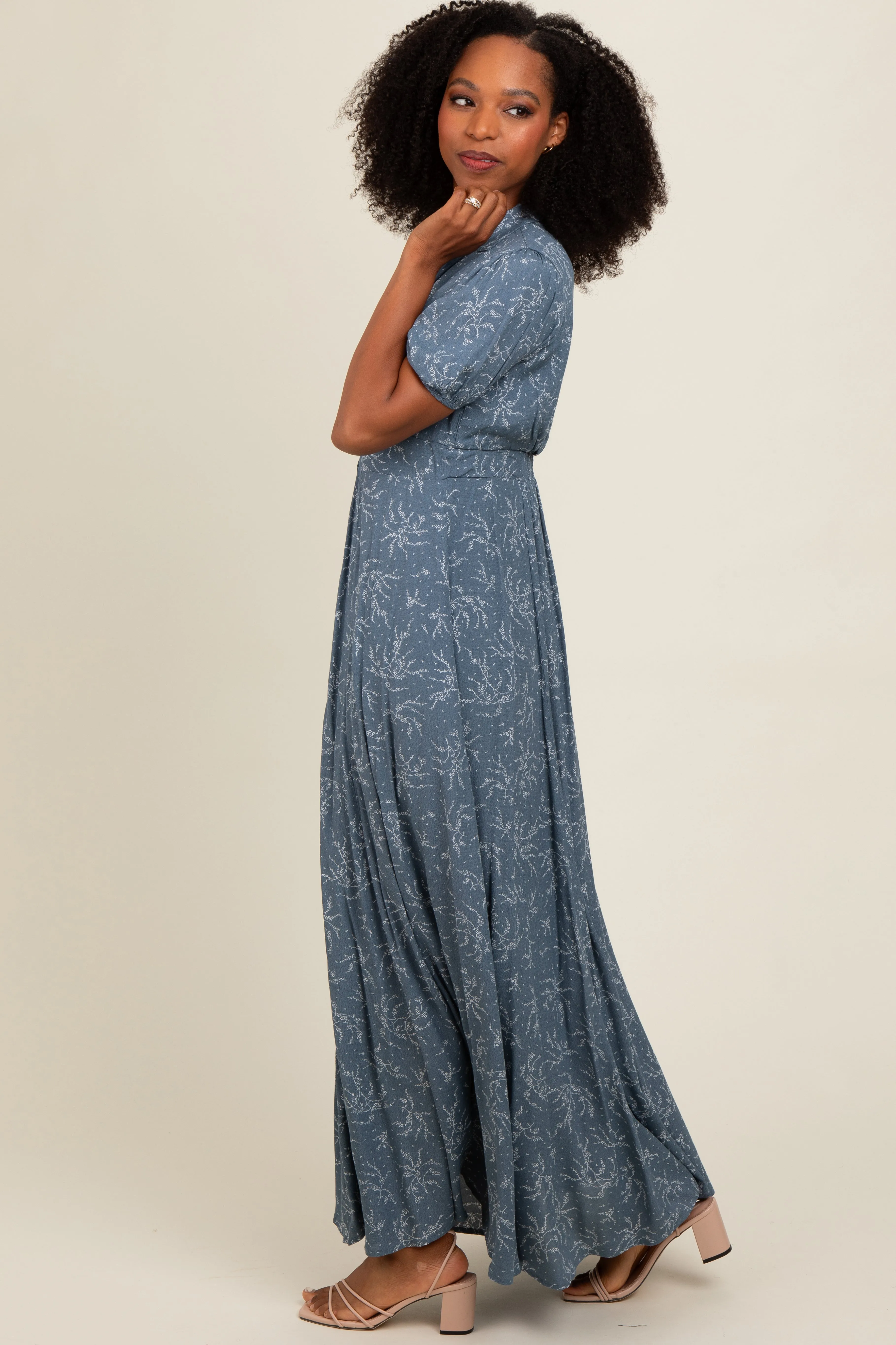 Blue Floral Button Down Maxi Dress sold by Pinkblush product image thumbnail 3