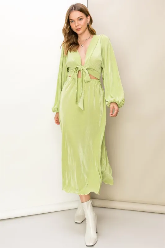 Lime Plisse Midi Skirt sold by Pinkblush