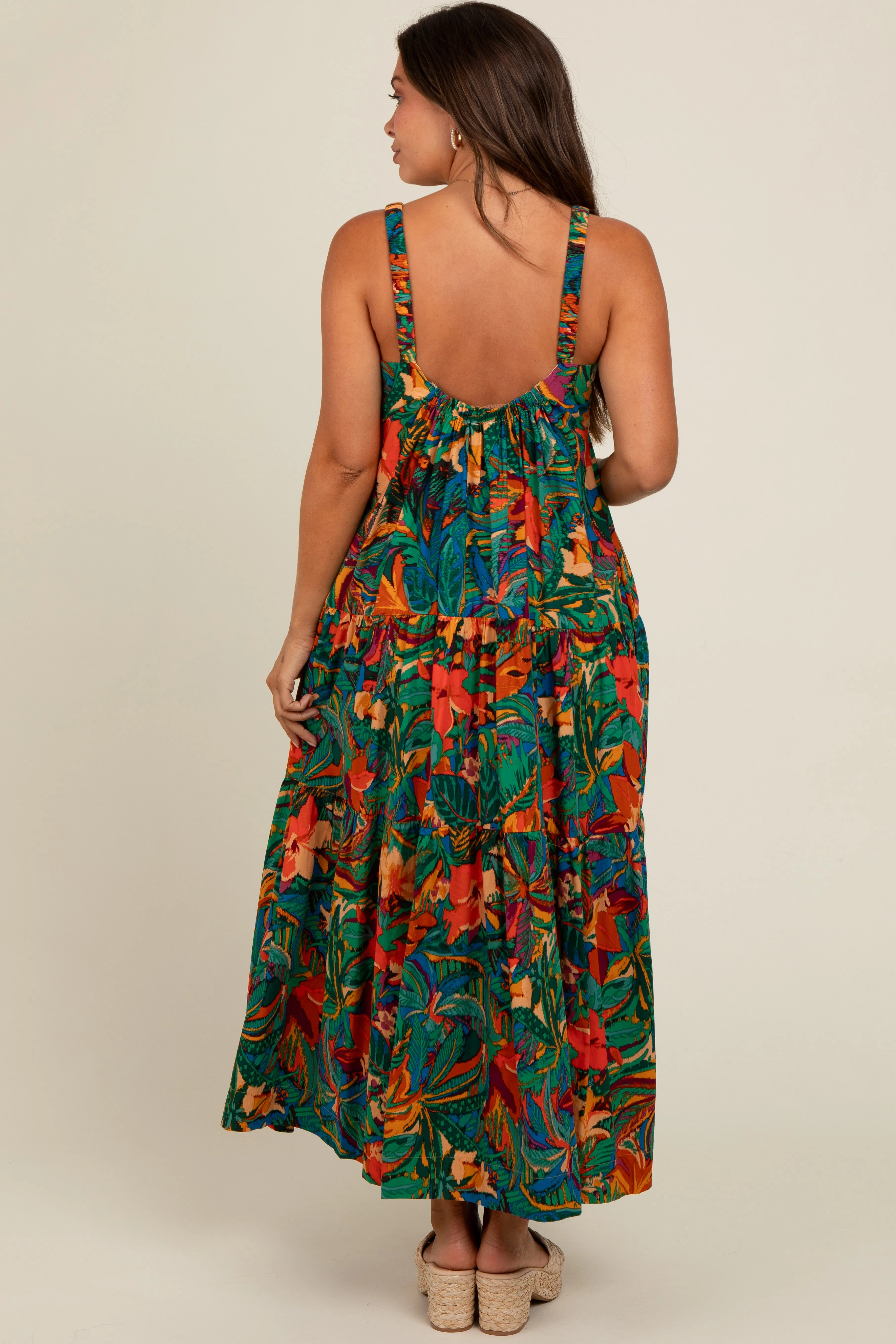 Forest Green Tropical Print Tiered Maternity Maxi Dress sold by Pinkblush product image thumbnail 4