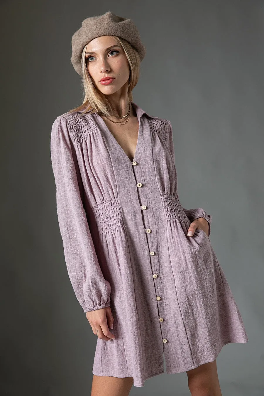 Ash Lilac Cotton Button Down Dress sold by Pinkblush