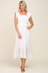 Ivory Lace Pleated Midi Dress sold by Pinkblush