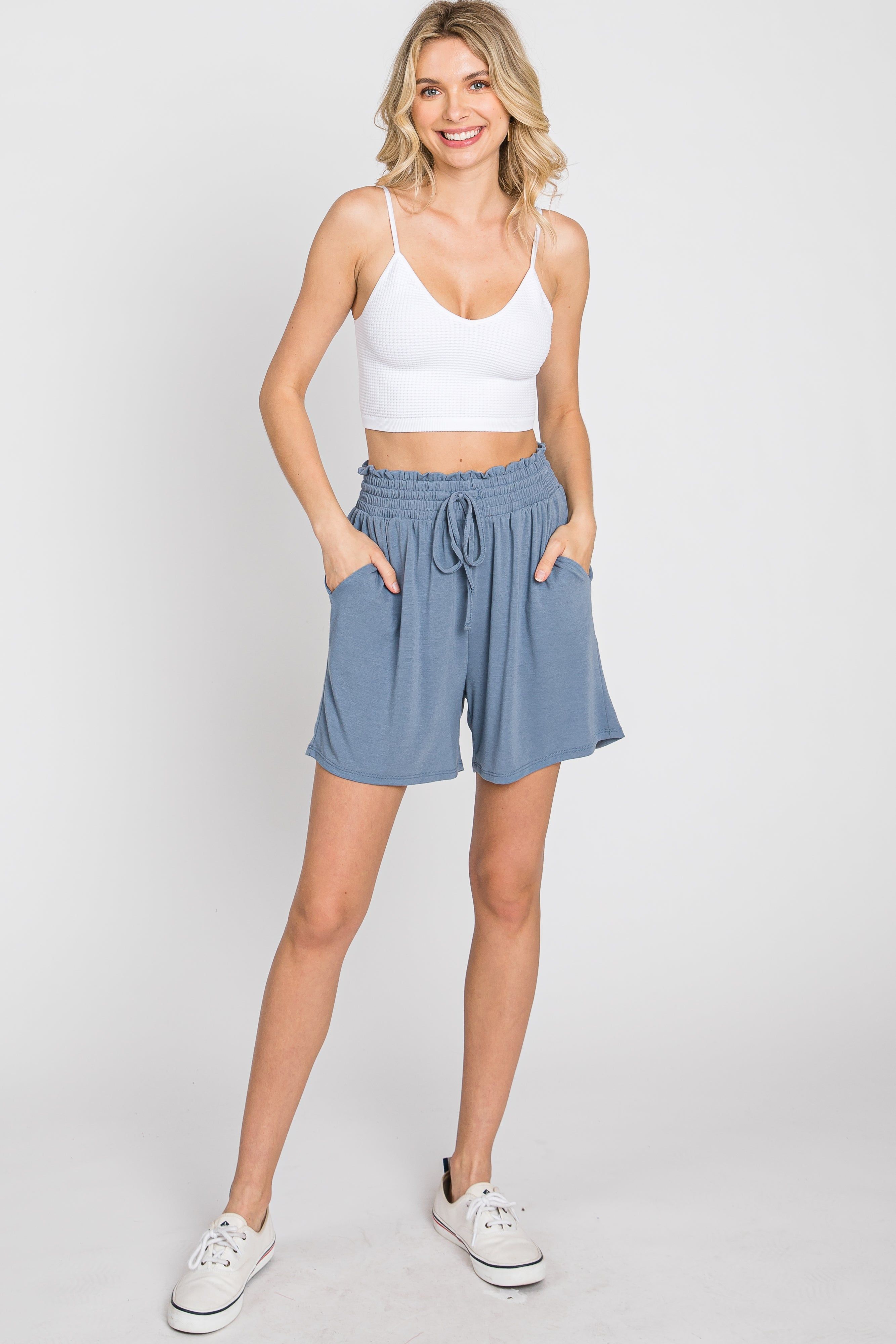 Blue Smocked Waist Shorts sold by Pinkblush product image thumbnail 2