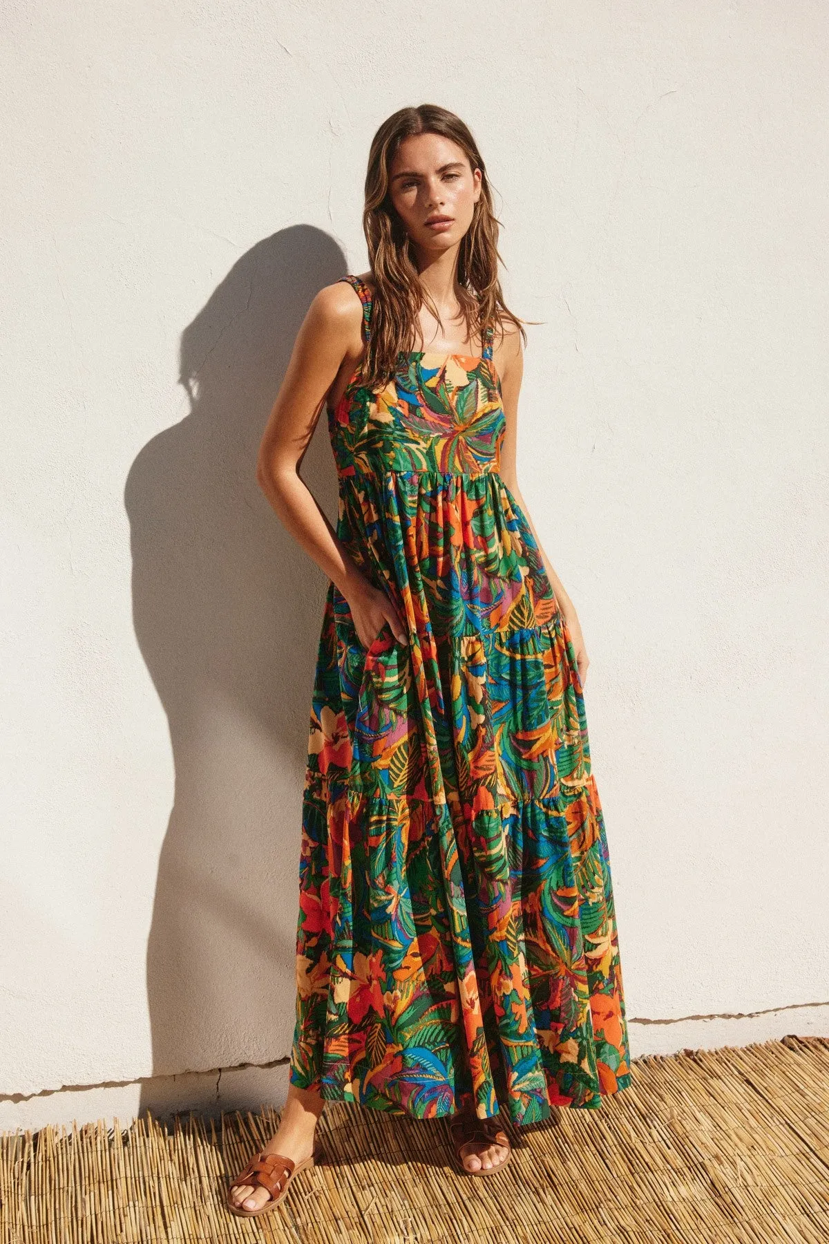 Forest Green Tropical Print Tiered Maternity Maxi Dress sold by Pinkblush product image thumbnail 5