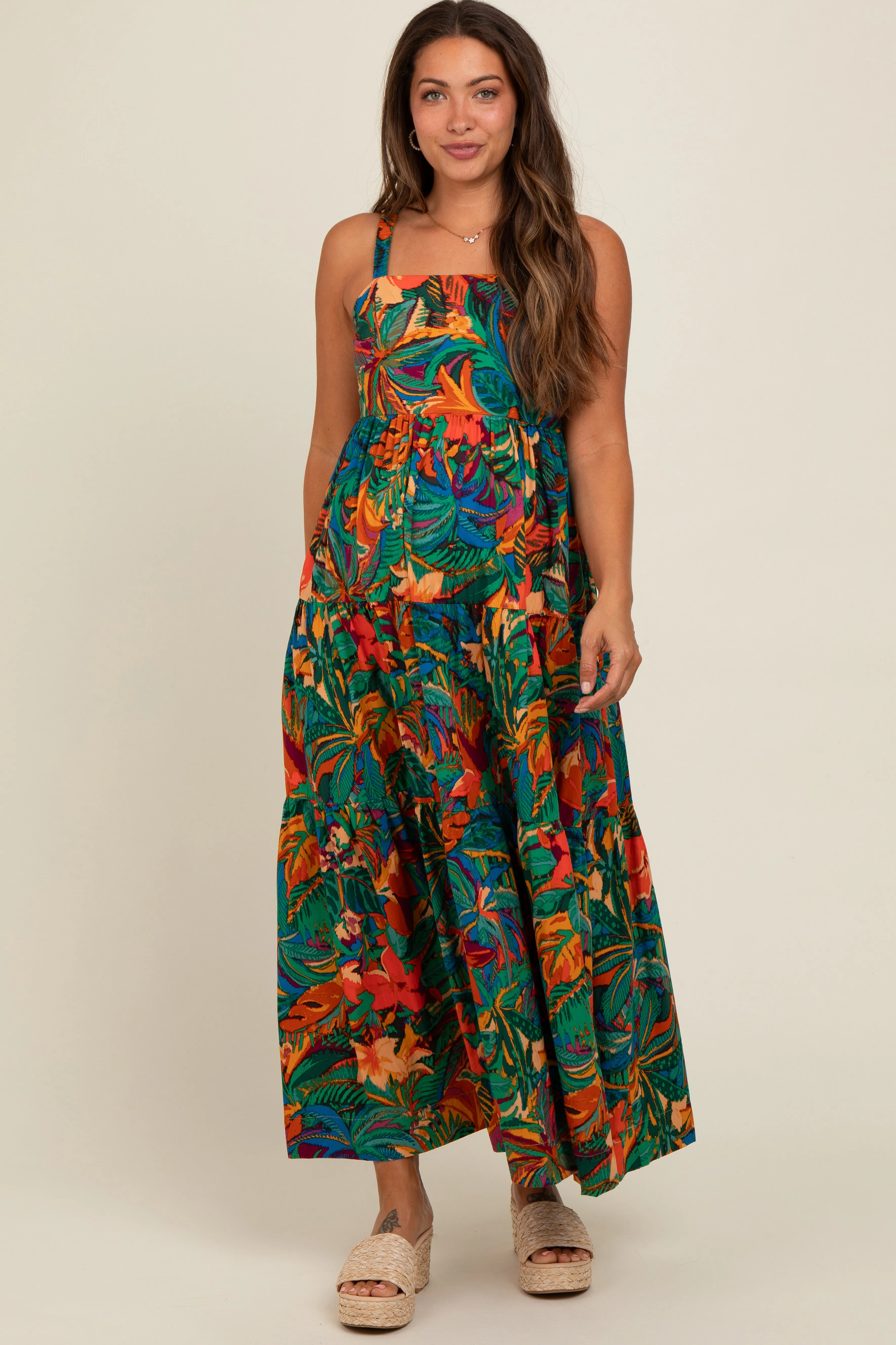 Forest Green Tropical Print Tiered Maternity Maxi Dress sold by Pinkblush product image thumbnail 2