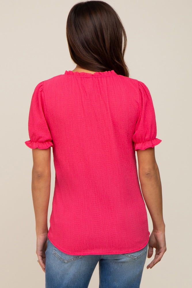 Fuchsia Ruffle Accent Tie Front Maternity Blouse sold by Pinkblush product image thumbnail 3