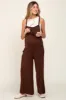 Brown Sleeveless Pocketed Wide Leg Maternity Jumpsuit sold by Pinkblush