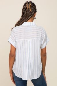 Blue Striped Collared Button Blouse sold by Pinkblush