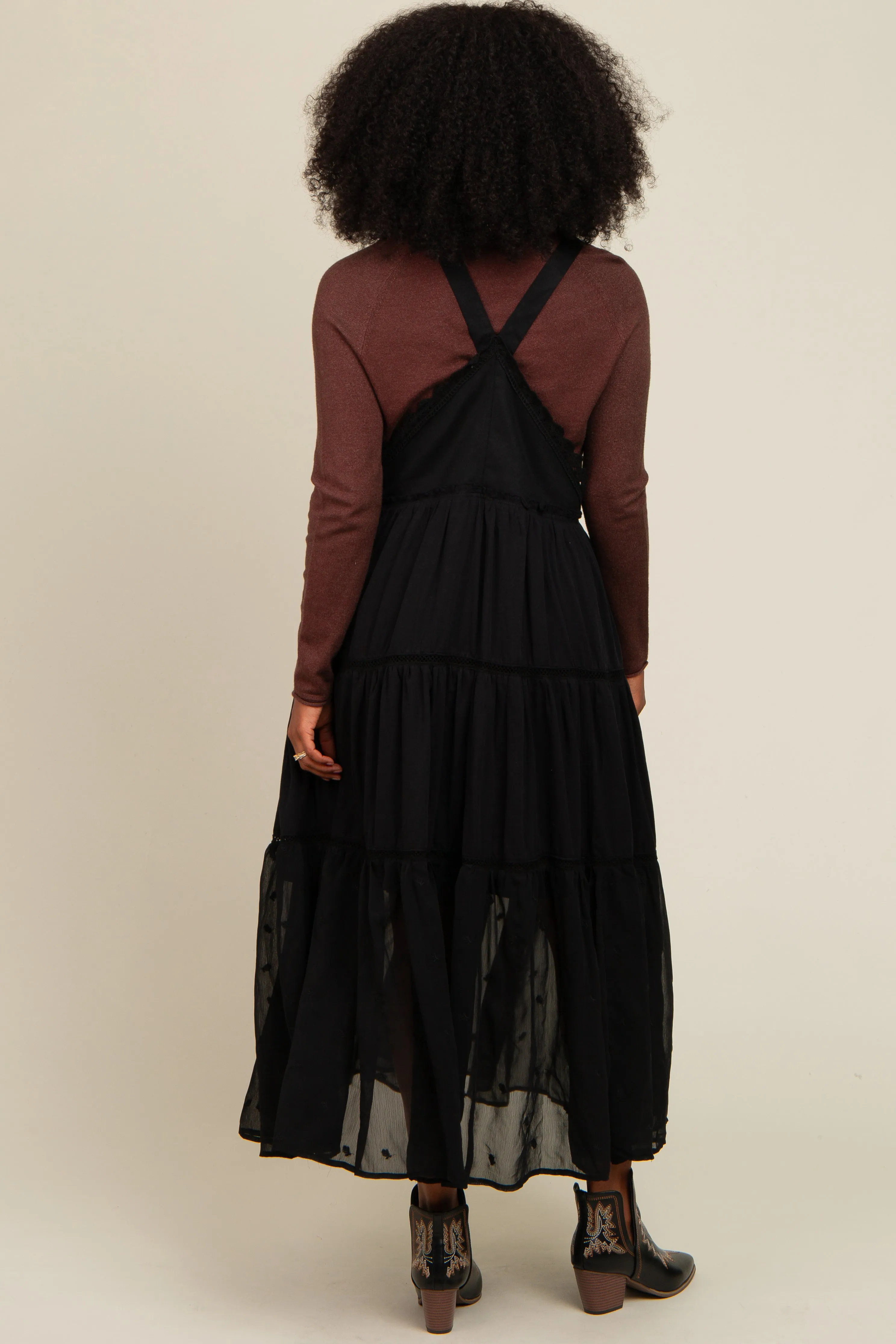 Black Overall Crochet Lace Tiered Dress sold by Pinkblush product image thumbnail 4