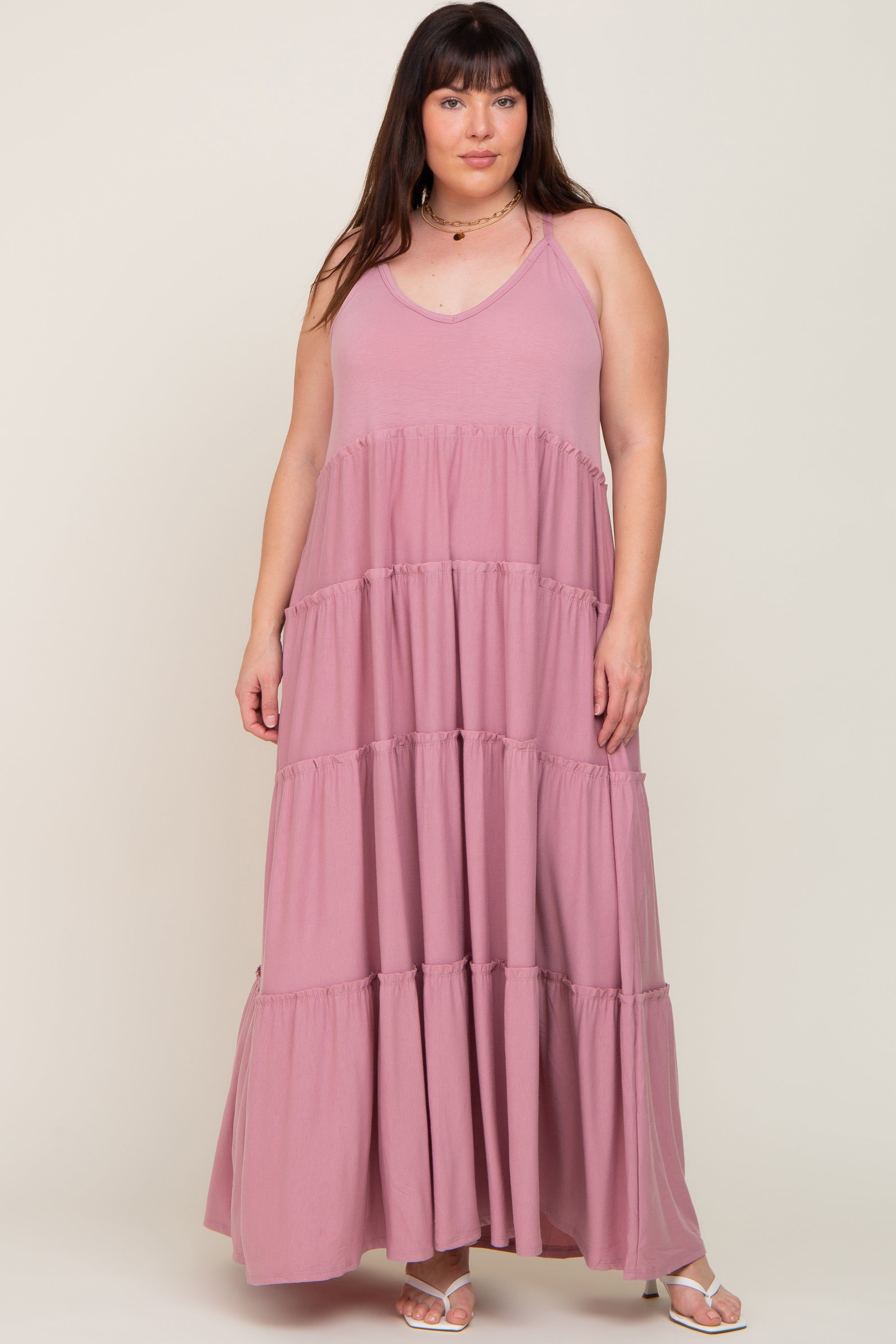Mauve Tiered Sleeveless Plus Maxi Dress sold by Pinkblush product image thumbnail 4