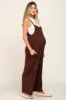 Brown Sleeveless Pocketed Wide Leg Maternity Jumpsuit sold by Pinkblush