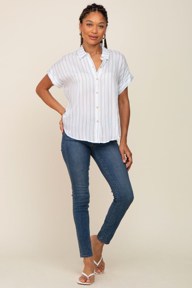Blue Striped Collared Button Blouse sold by Pinkblush product image thumbnail 4