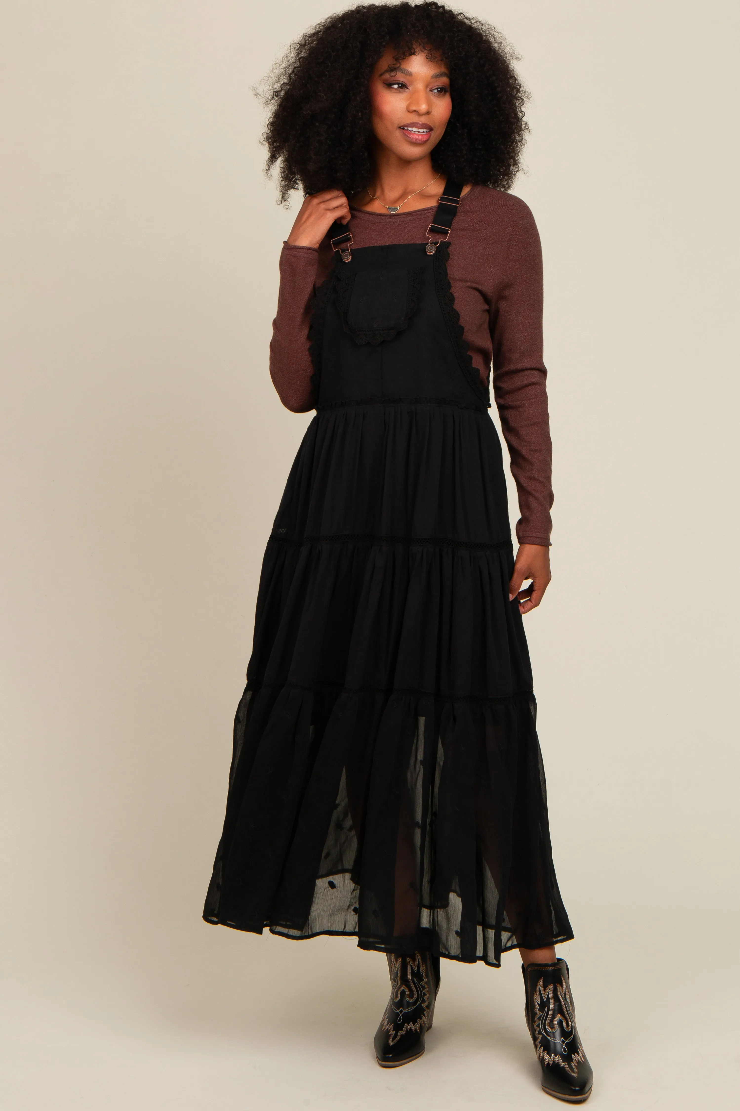 Black Overall Crochet Lace Tiered Dress sold by Pinkblush product image thumbnail 2