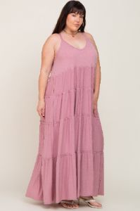 Mauve Tiered Sleeveless Plus Maxi Dress sold by Pinkblush