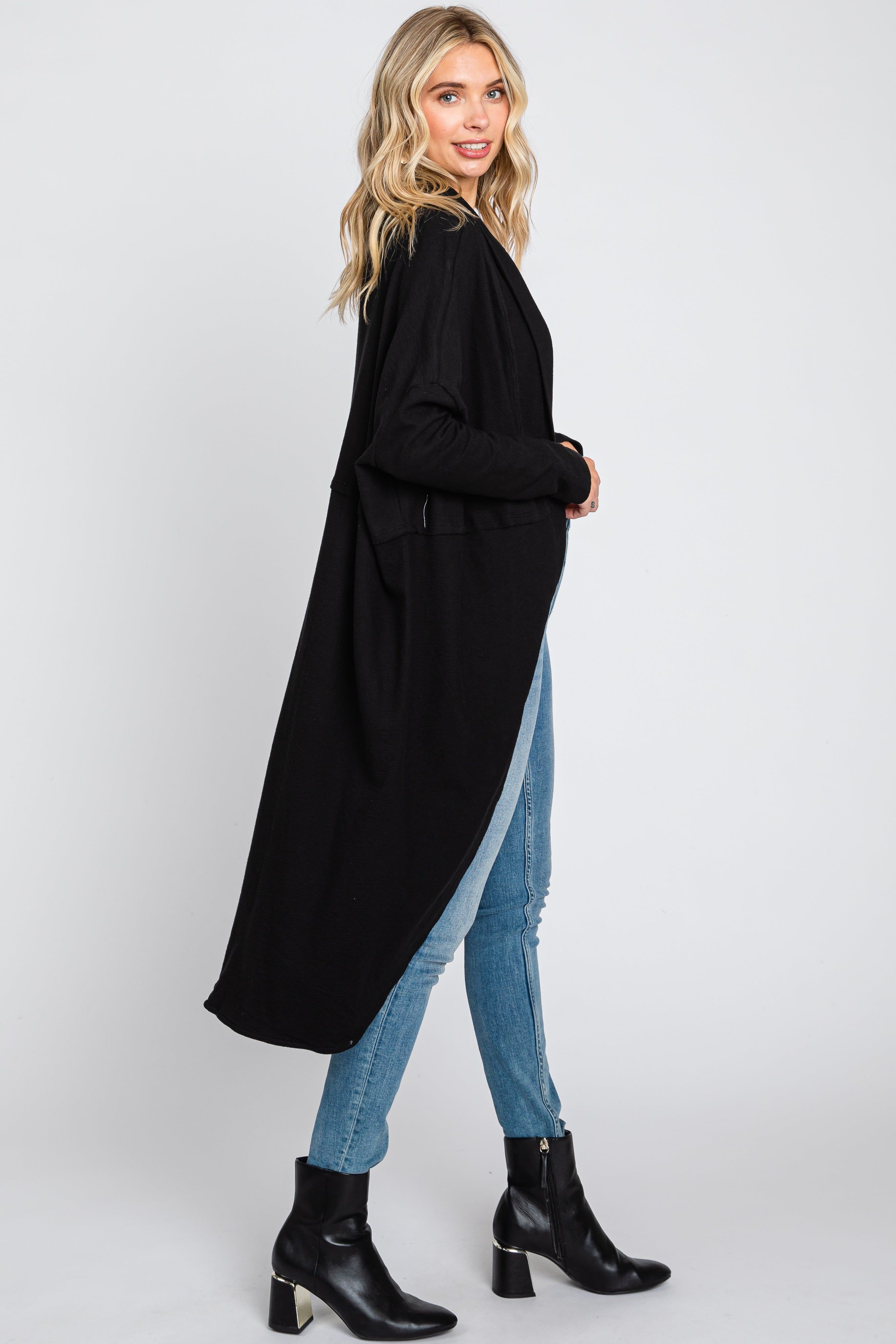 Black Open Front Long Cardigan sold by Pinkblush product image thumbnail 2