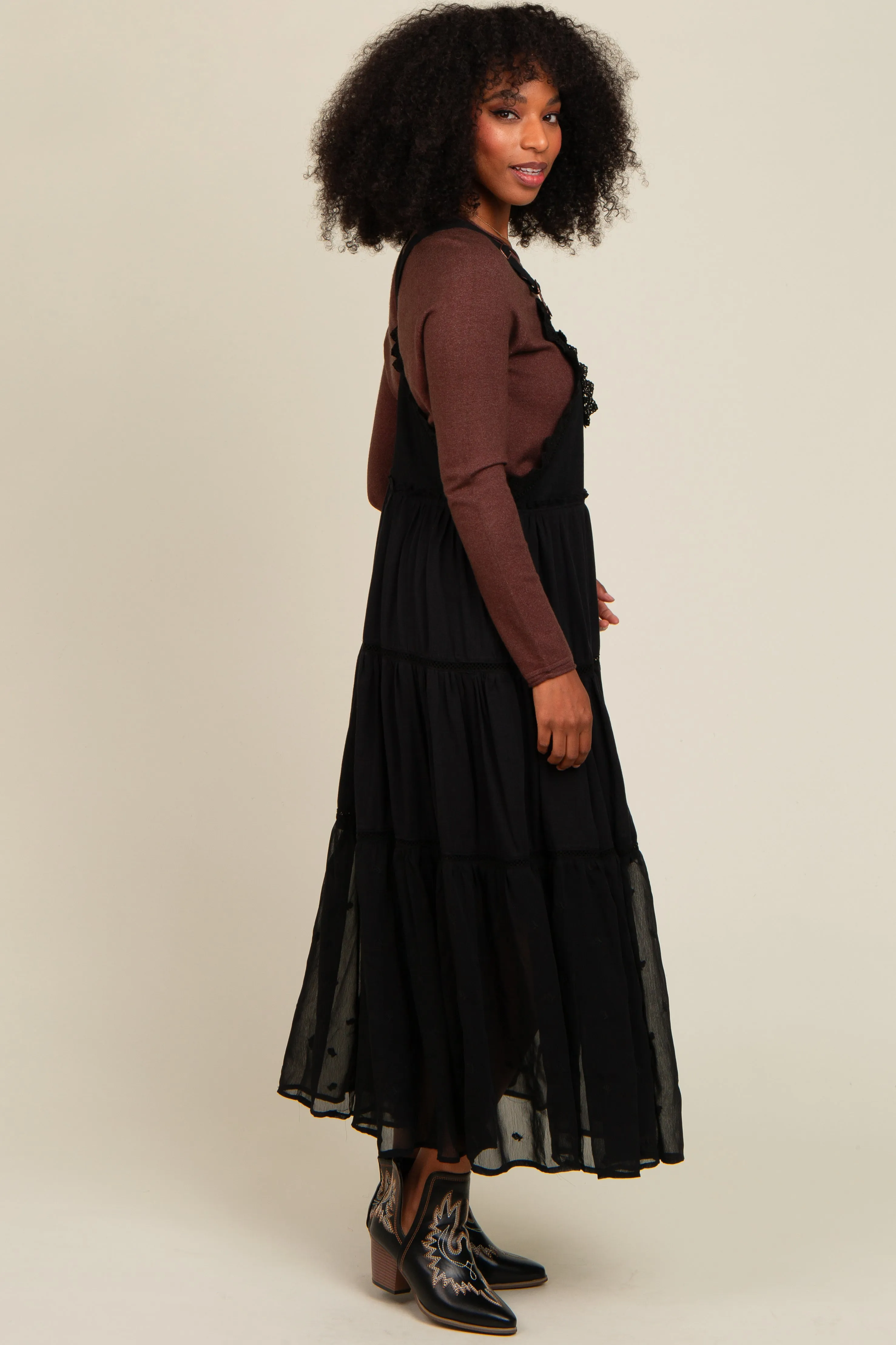 Black Overall Crochet Lace Tiered Dress sold by Pinkblush product image thumbnail 3