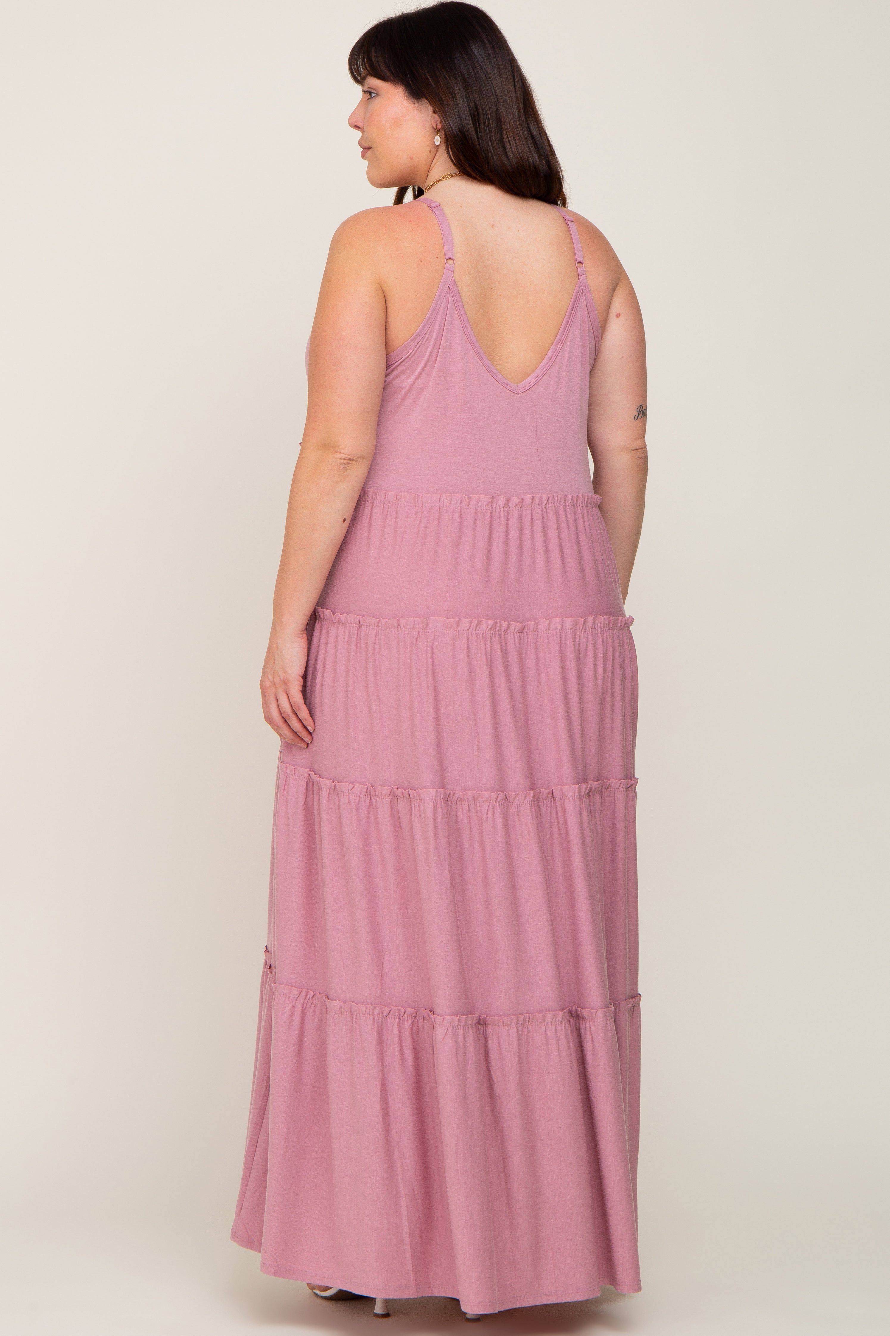Mauve Tiered Sleeveless Plus Maxi Dress sold by Pinkblush product image thumbnail 3