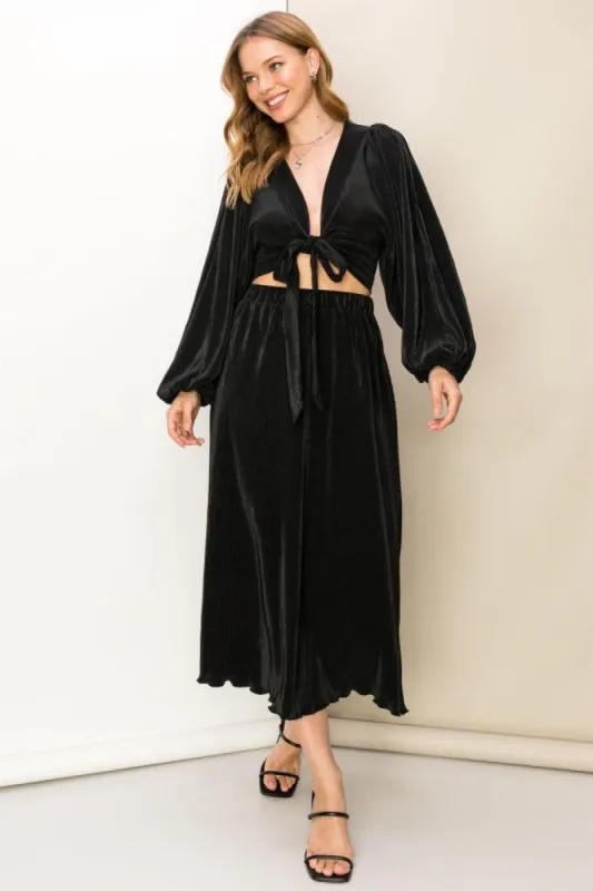 Black Plisse Midi Skirt sold by Pinkblush