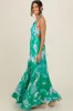 Green Floral Smocked Halter Open Back Maxi Dress sold by Pinkblush