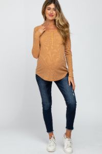 Gold Waffle Knit Front Snap Button Maternity Top sold by Pinkblush