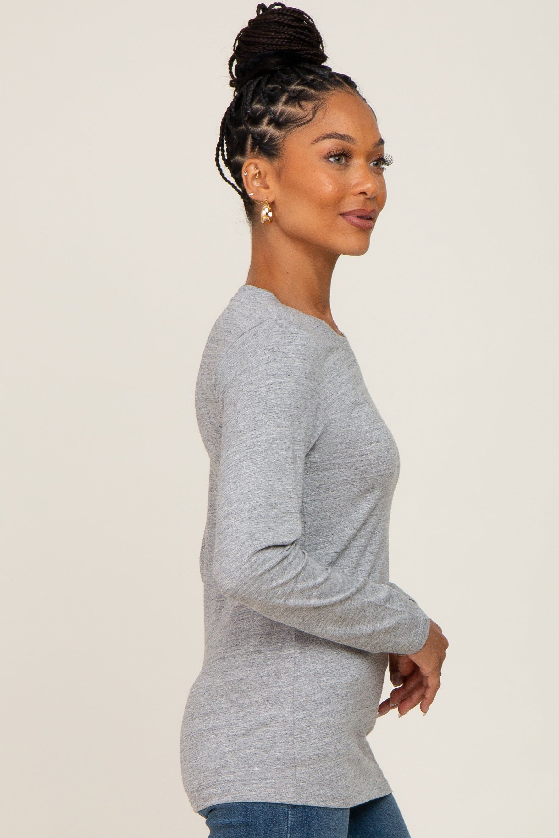 Heather Grey Basic Long Sleeve Top sold by Pinkblush product image thumbnail 2