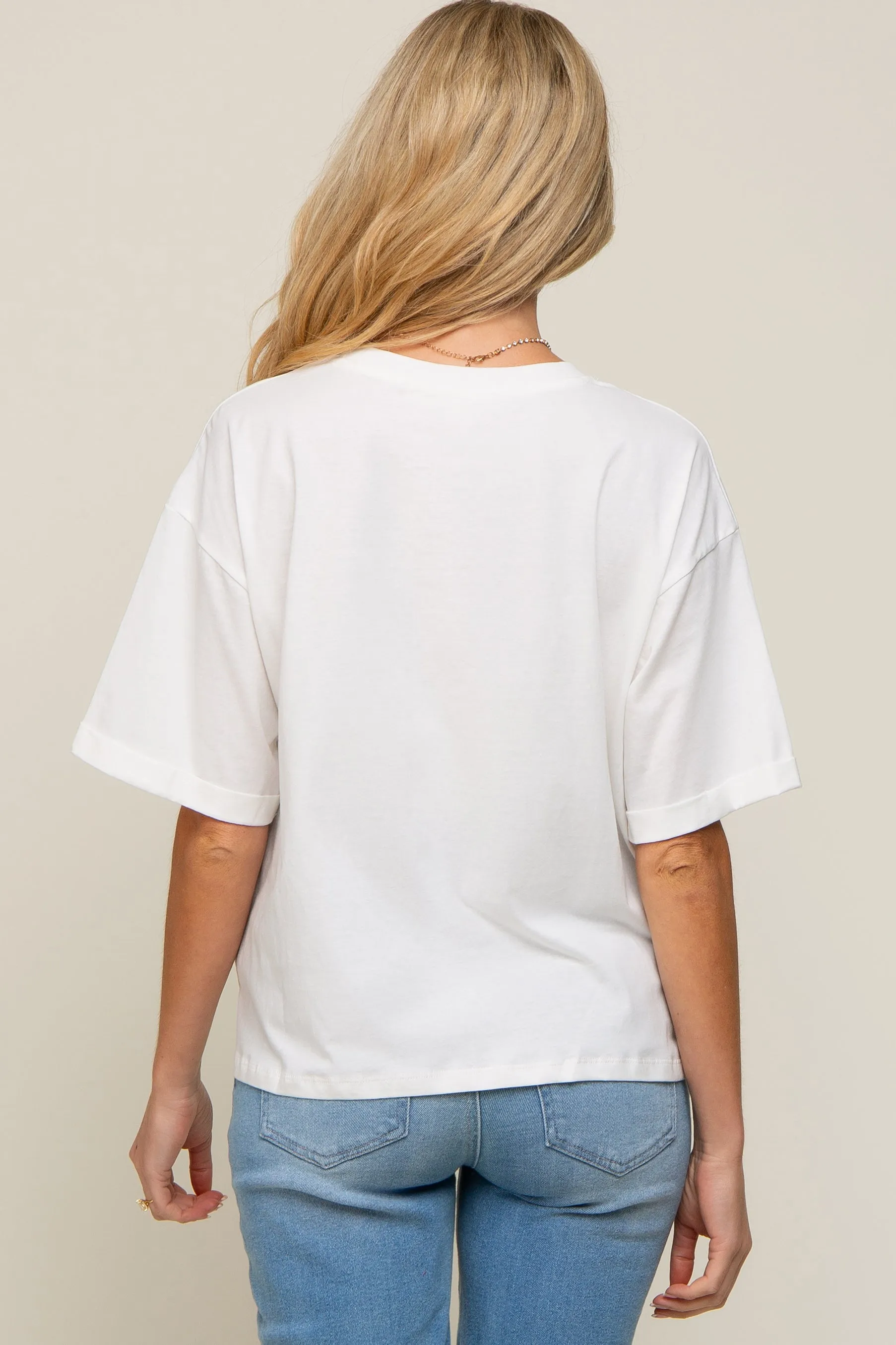 White Basic Rolled Short Sleeve Maternity T-Shirt sold by Pinkblush product image thumbnail 3
