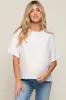 White Basic Rolled Short Sleeve Maternity T-Shirt sold by Pinkblush