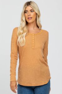 Gold Waffle Knit Front Snap Button Maternity Top sold by Pinkblush