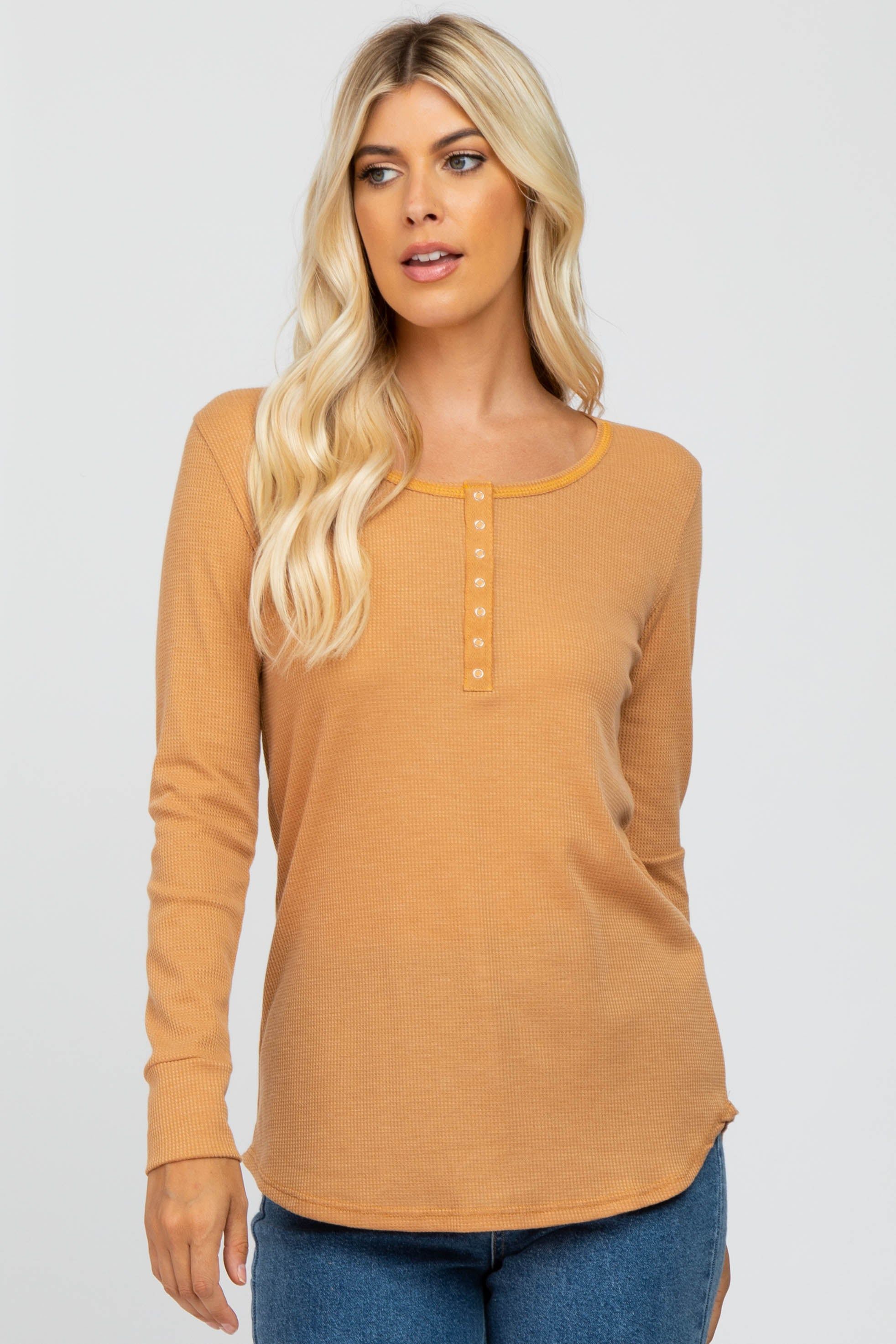 Gold Waffle Knit Front Snap Button Maternity Top sold by Pinkblush product image thumbnail 5