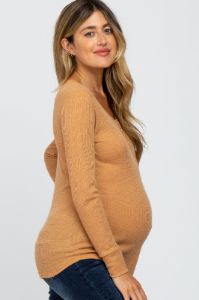 Gold Waffle Knit Front Snap Button Maternity Top sold by Pinkblush