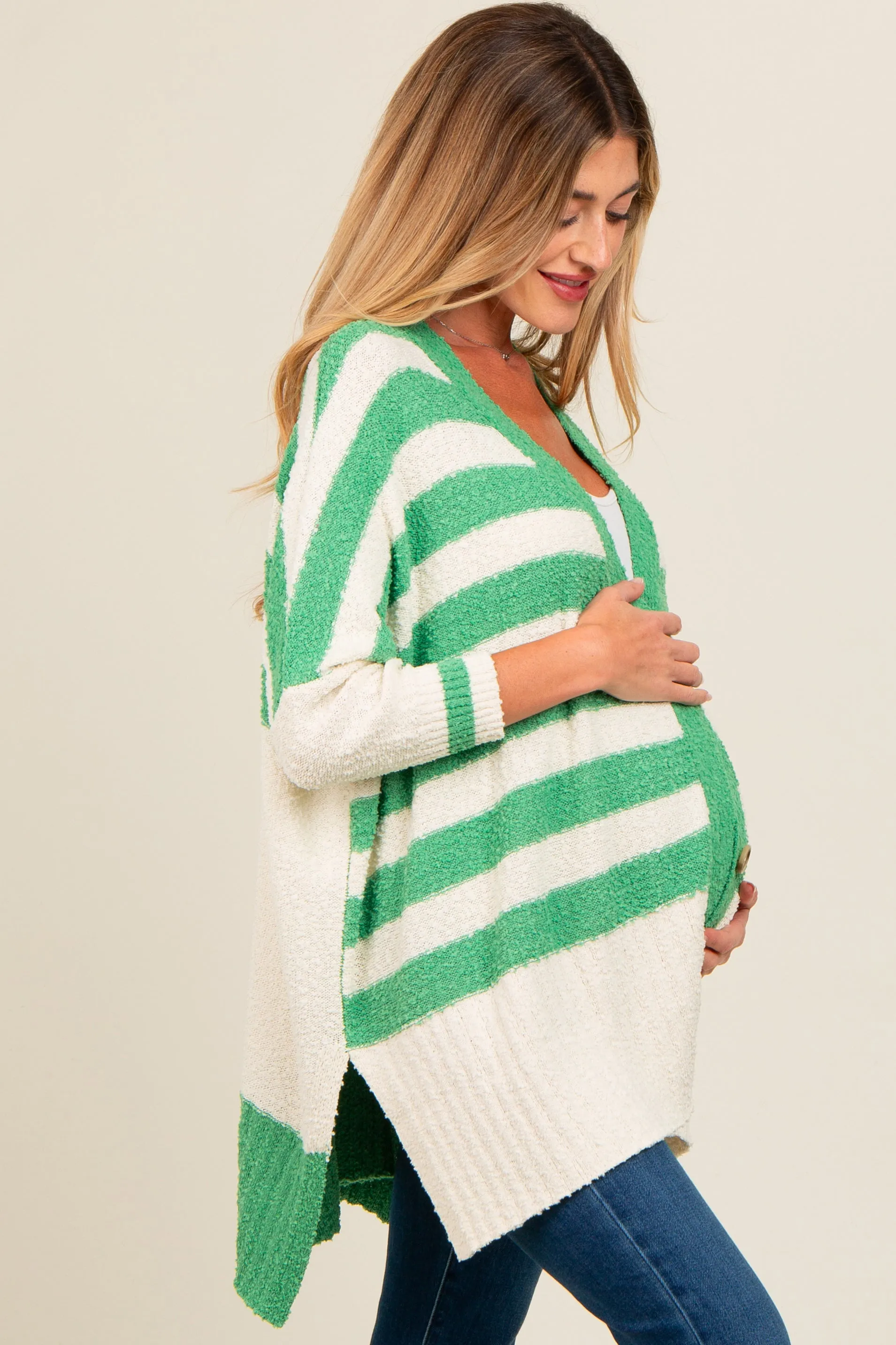 Green Textured Knit Striped Oversized Maternity Cardigan sold by Pinkblush product image thumbnail 3