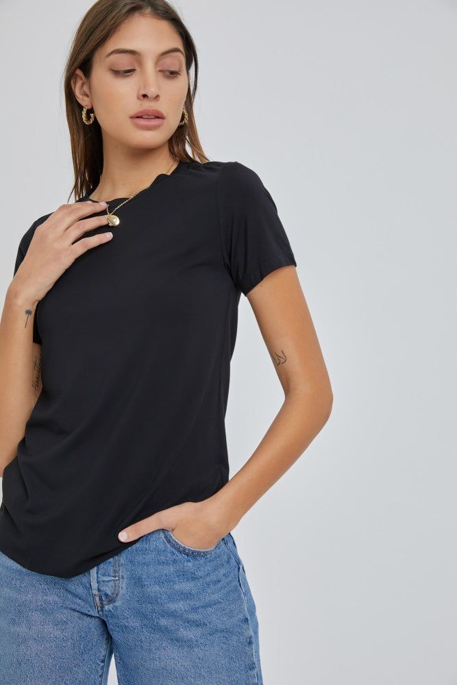 Black Soft Knit Basic T-Shirt sold by Pinkblush product image thumbnail 2