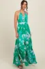 Green Floral Smocked Halter Open Back Maxi Dress sold by Pinkblush