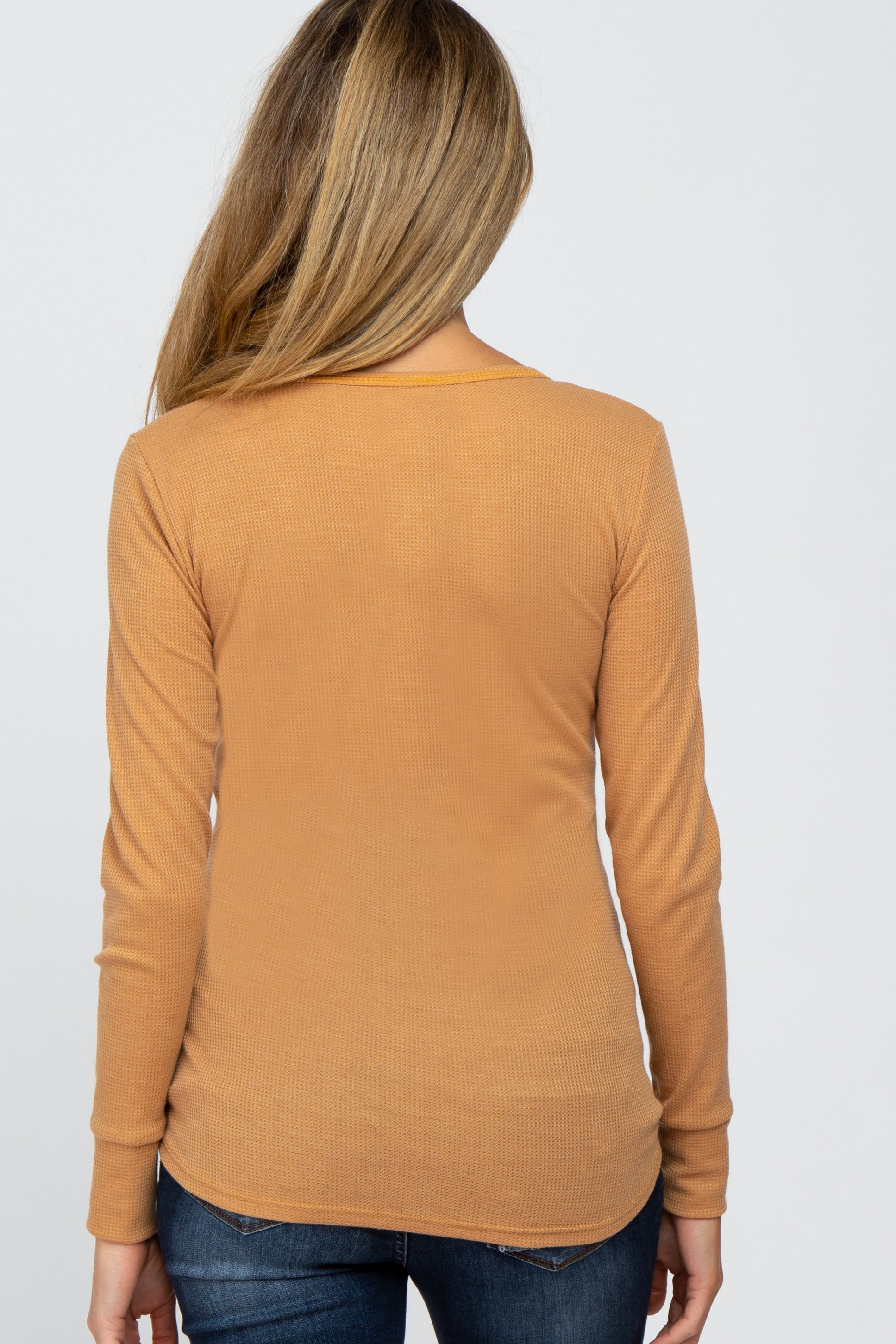 Gold Waffle Knit Front Snap Button Maternity Top sold by Pinkblush product image thumbnail 3