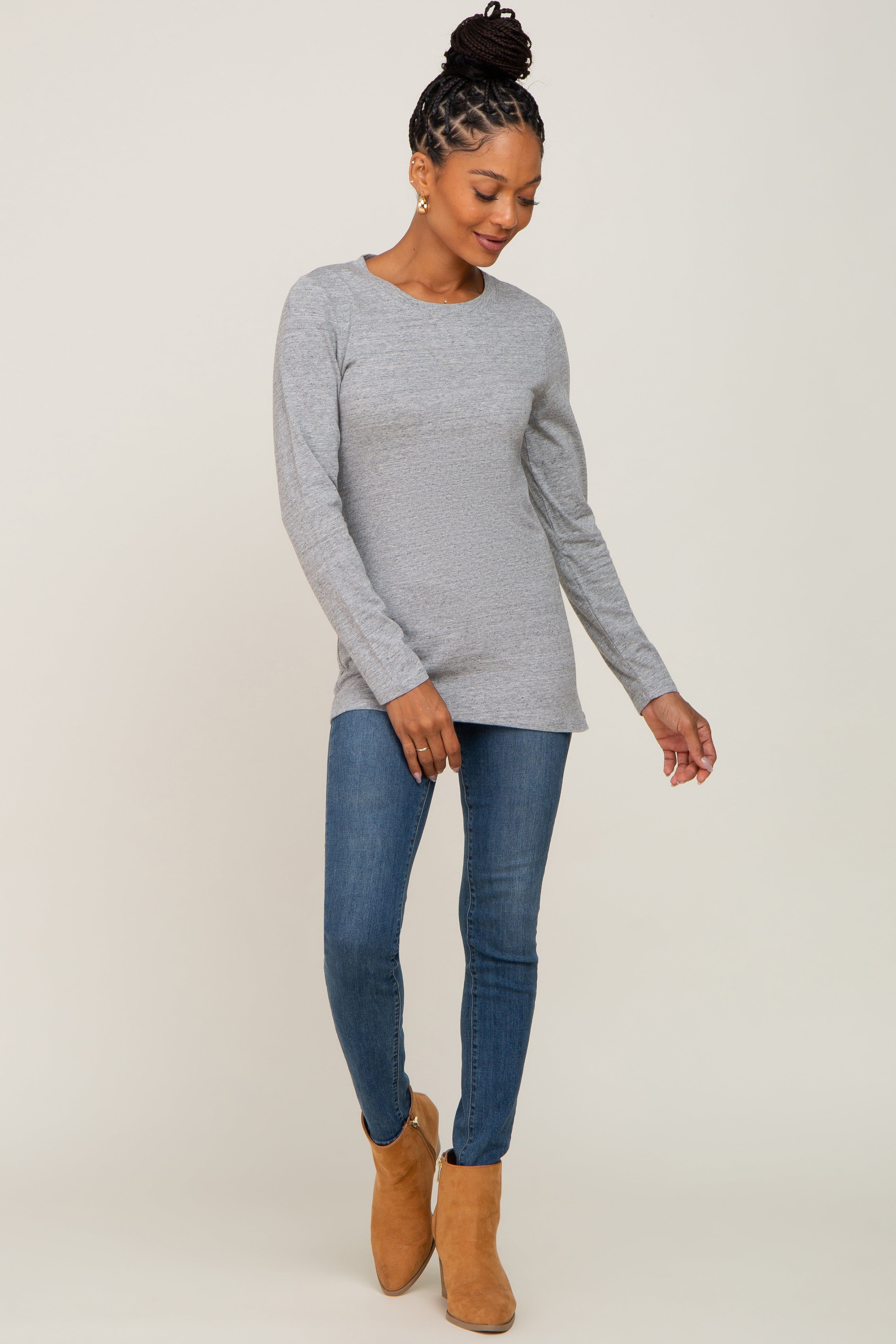 Heather Grey Basic Long Sleeve Top sold by Pinkblush product image thumbnail 4