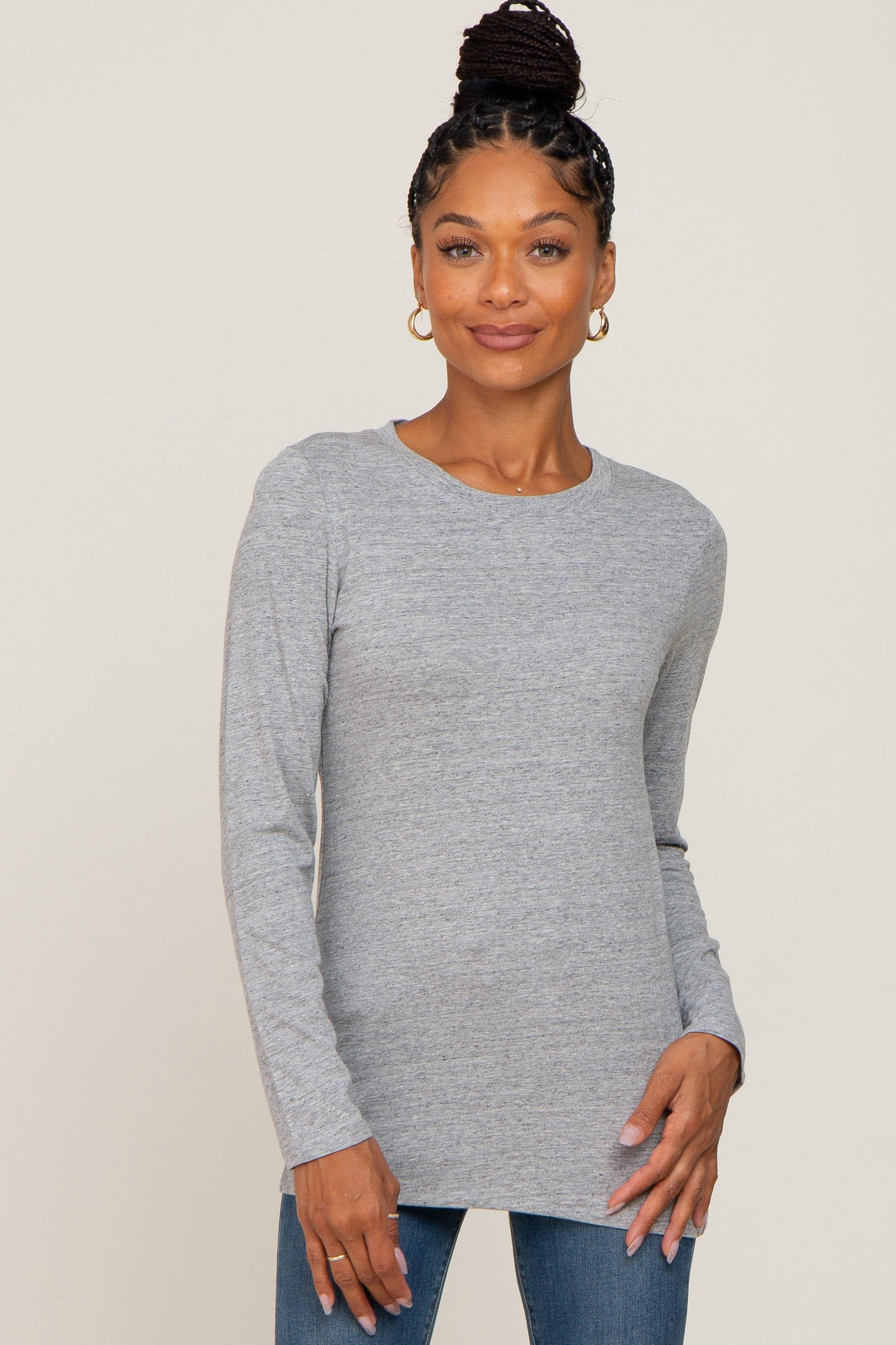Heather Grey Basic Long Sleeve Top sold by Pinkblush