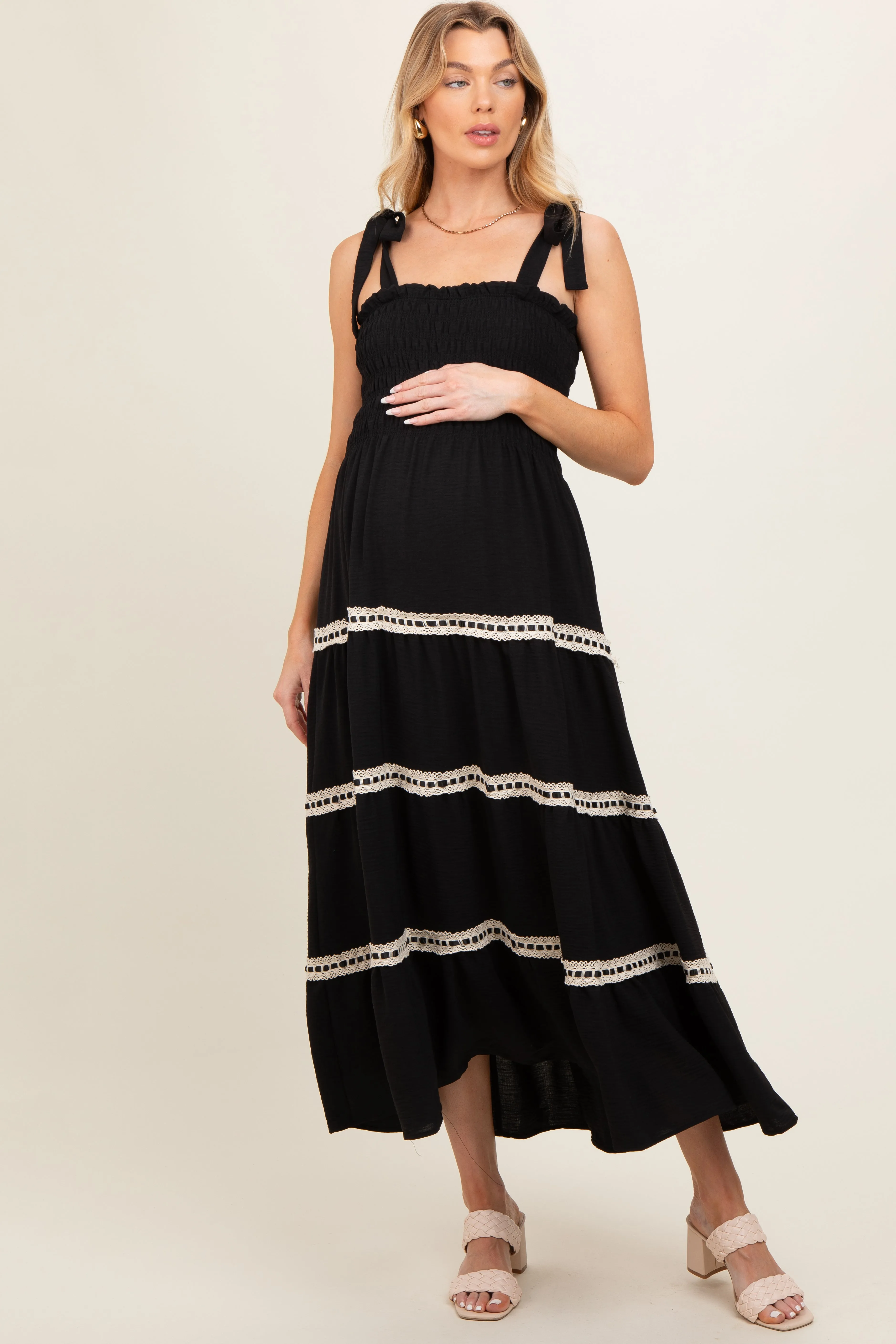 Black Smocked Maternity Maxi Dress sold by Pinkblush