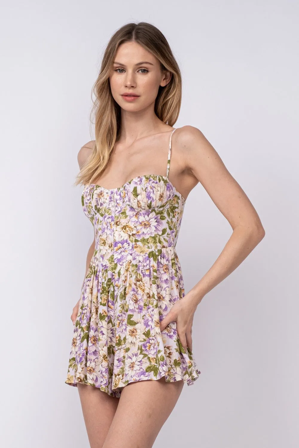 Lilac Floral Sleeveless Corset Shape Mini Romper sold by Pinkblush product image thumbnail 2