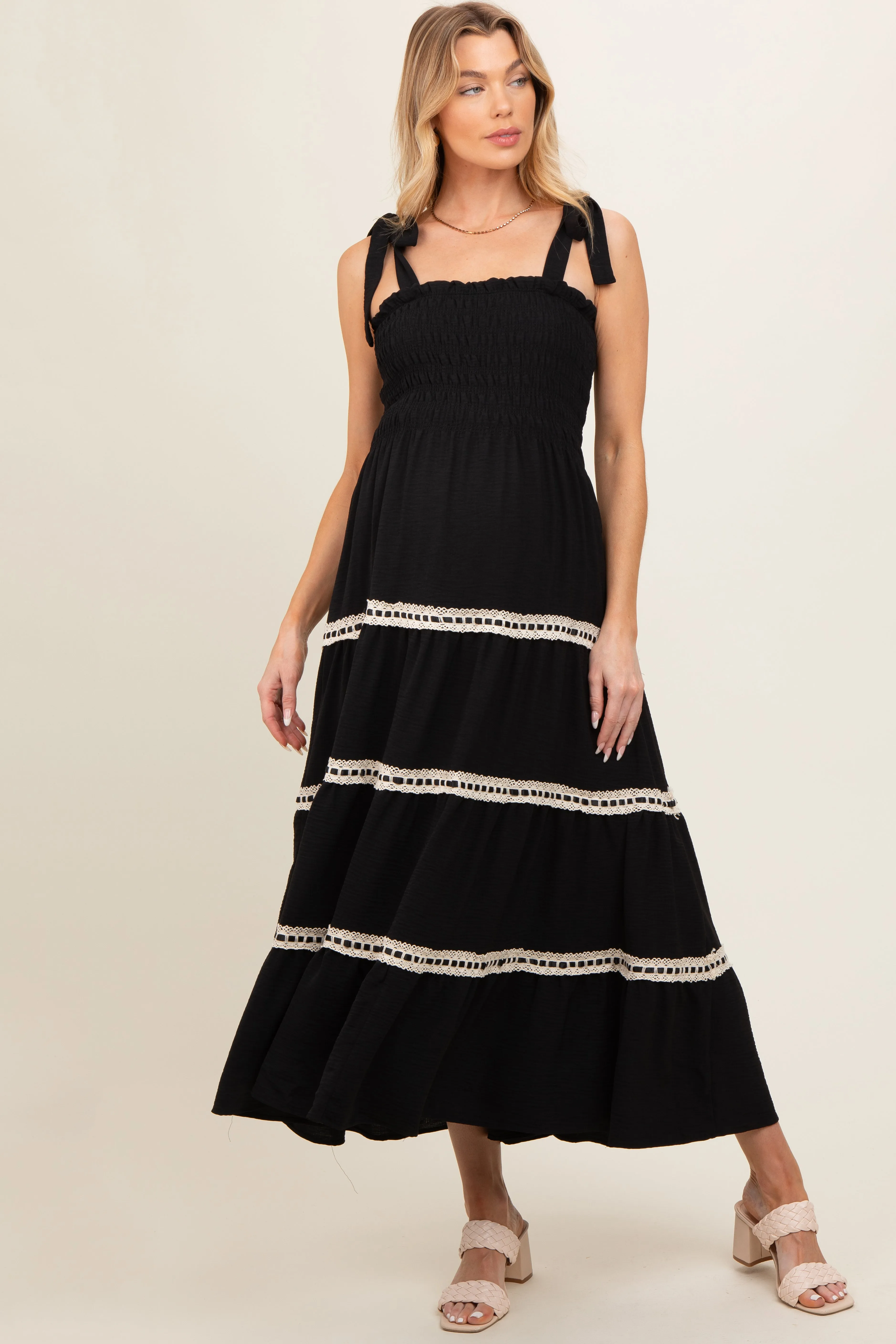 Black Smocked Maternity Maxi Dress sold by Pinkblush product image thumbnail 2