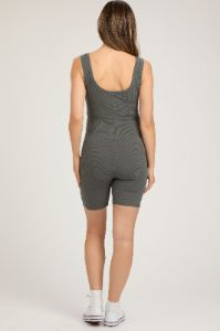 Grey Sleeveless Ribbed Biker Short Maternity Romper sold by Pinkblush