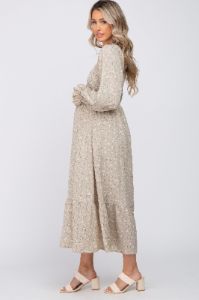 Light Olive Floral Square Neck Maternity Midi Dress sold by Pinkblush