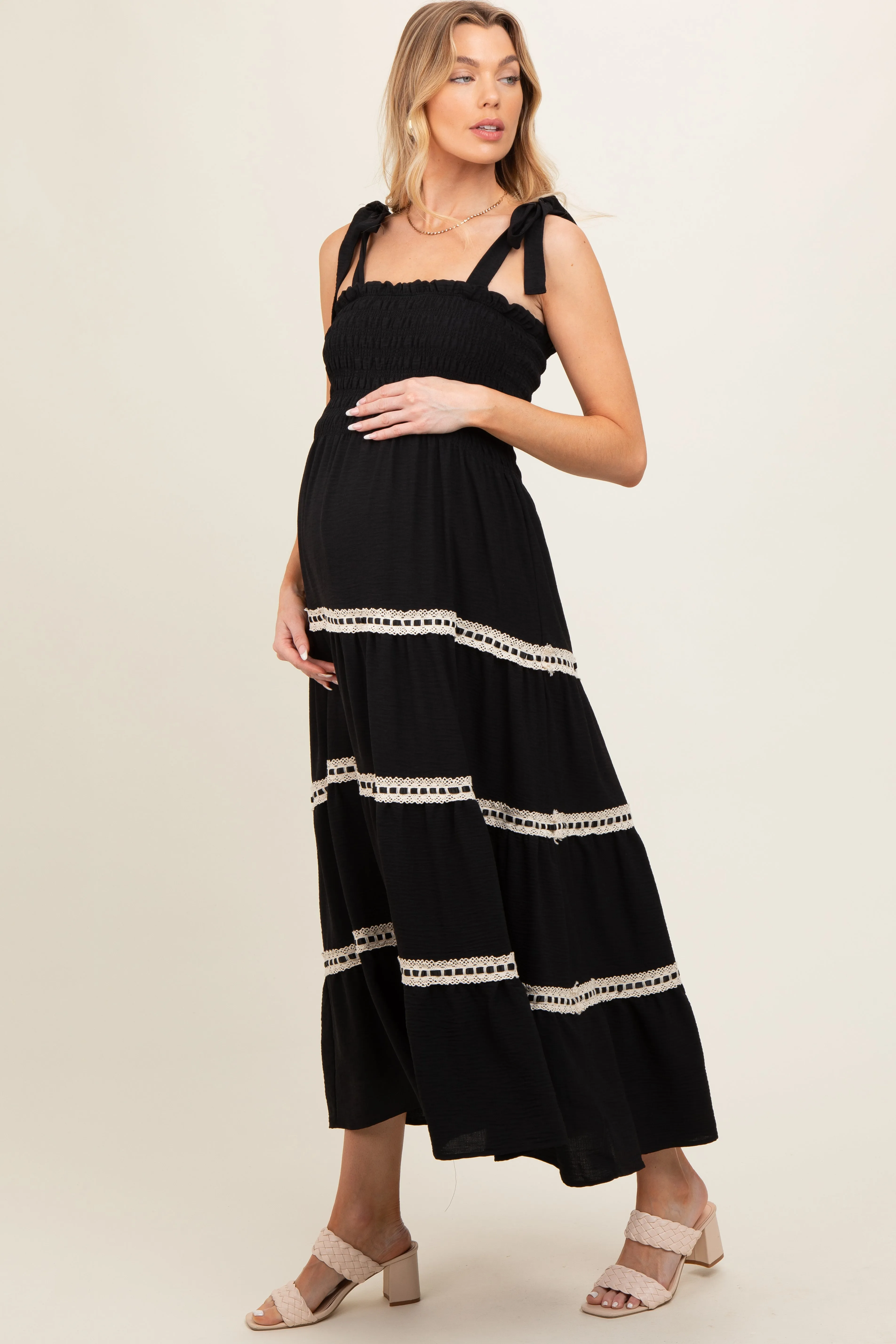 Black Smocked Maternity Maxi Dress sold by Pinkblush product image thumbnail 3