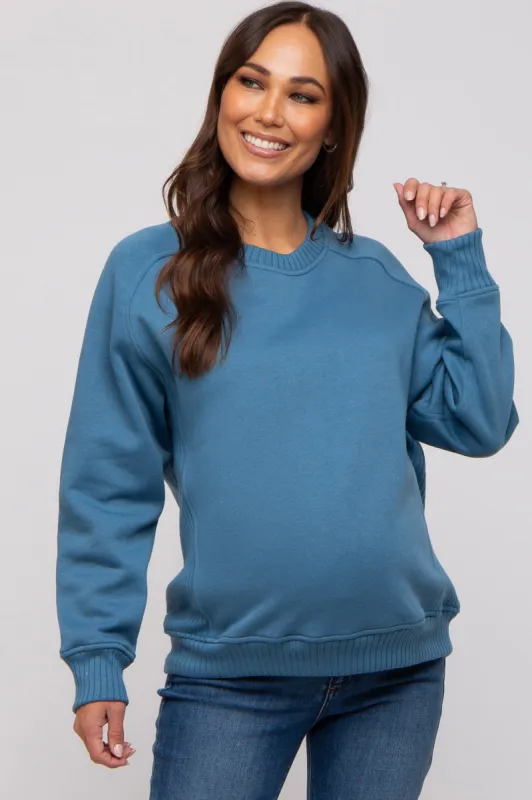 Blue Pullover Maternity Terry Crewneck sold by Pinkblush
