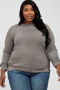 Taupe Hi- Low Side Slit Long Sleeve Maternity Plus Top sold by Pinkblush